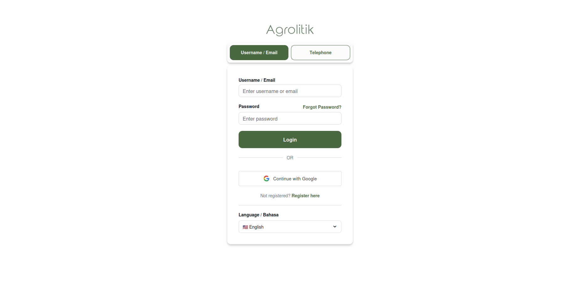 Agrolitik login screen